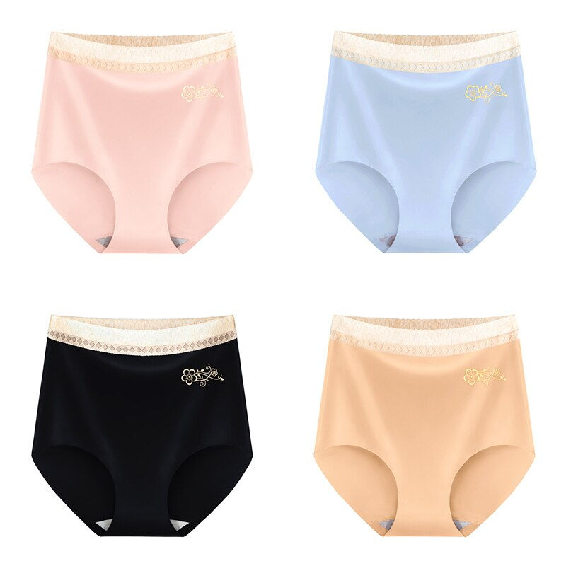 Thumbnail: 4pcs/Lot Sexy Women Panties Ice Silk Briefs Seamless Underwear High Waist