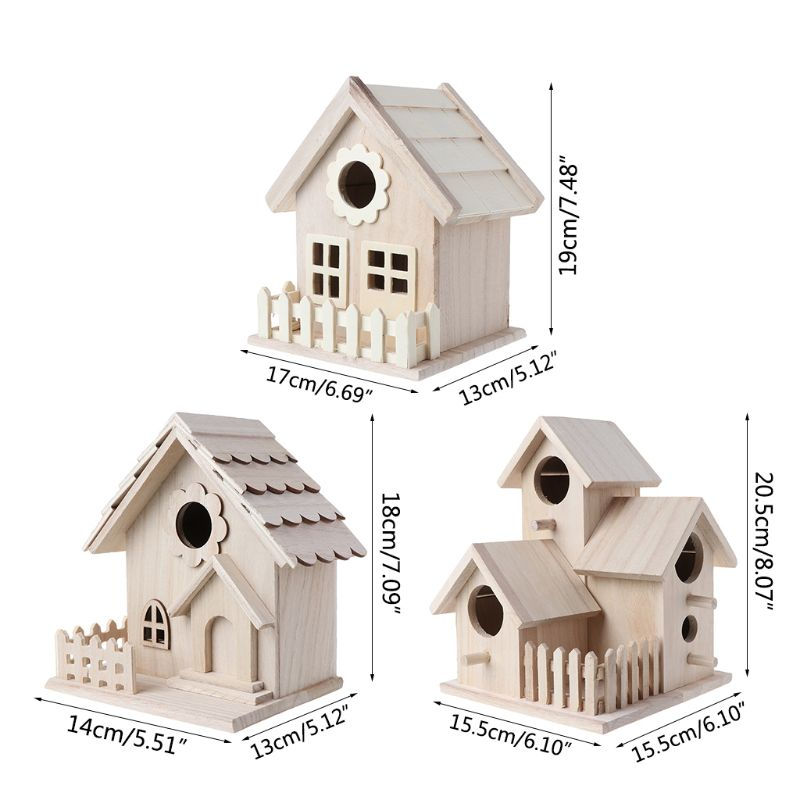 Miniatura: Creative Wooden Bird House Breeding Cage Box Feeding Nest Garden Backyard
