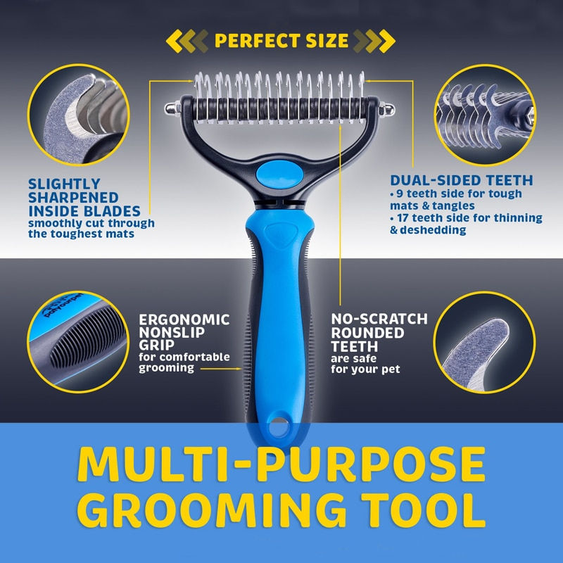 Thumbnail: Pet Fur Knot Cutter Dog Grooming Shedding Tools Pet Cat Hair Removal Comb Brush