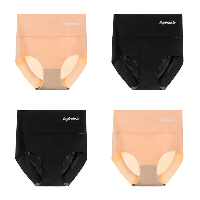 Thumbnail: 4pcs/Lot Sexy Women Panties Ice Silk Briefs Seamless Underwear High Waist