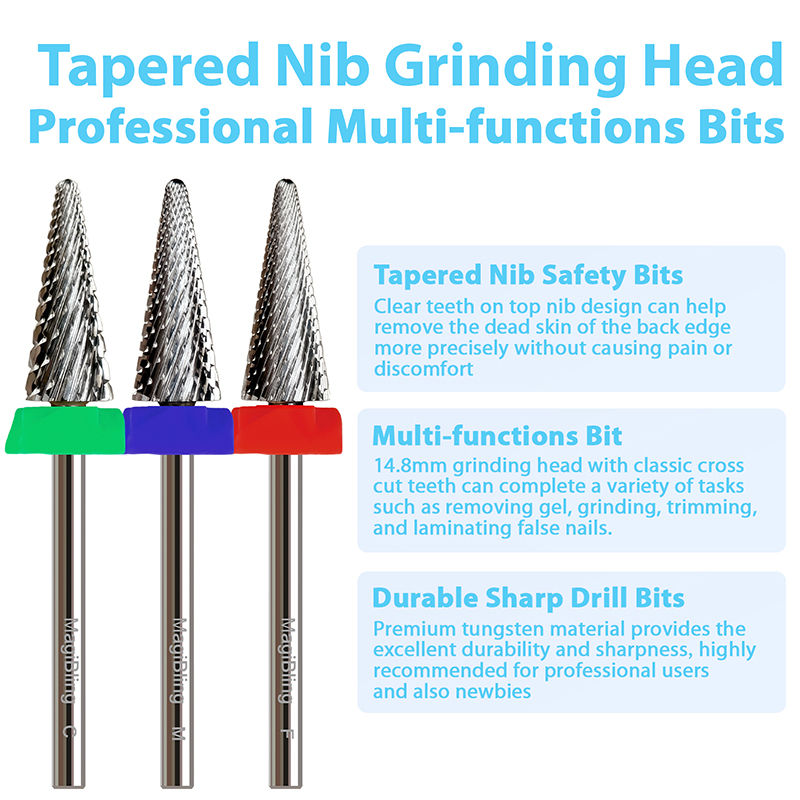 Miniatura: MagiBling Cross Cut Tapered Nib Nail Drill Bits Carbide Left and Right Handed Cu