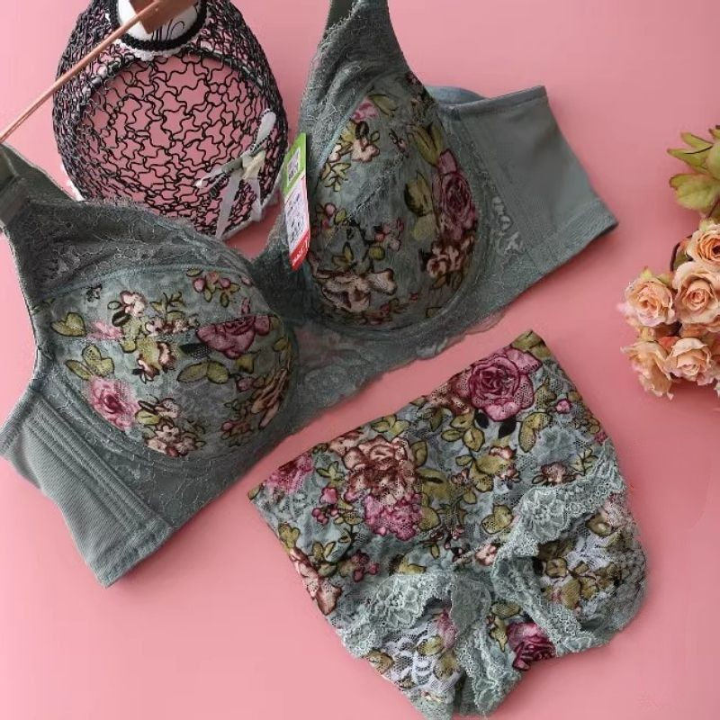 Miniatura: Women's Bra Set Sexy Lace Printed Embroidery Plus Size Full Cup Female Lingerie 