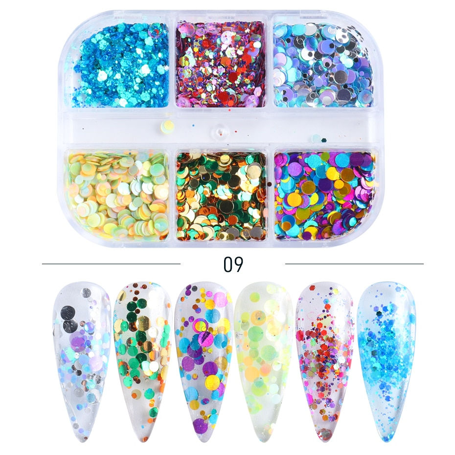 Miniatura: 6 pzzi Nail Glitter Set Holographic Mirror Hexagon Sequin Flakes Nails Art