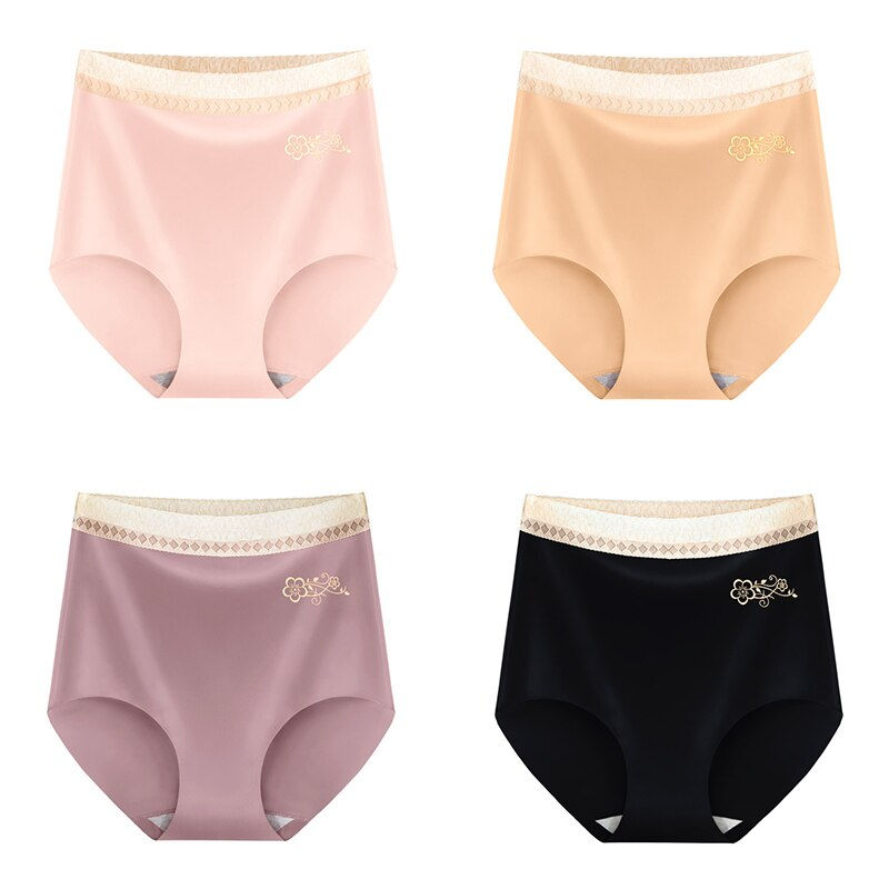 Miniatura: 4pcs/Lot Sexy Women Panties Ice Silk Briefs Seamless Underwear High Waist