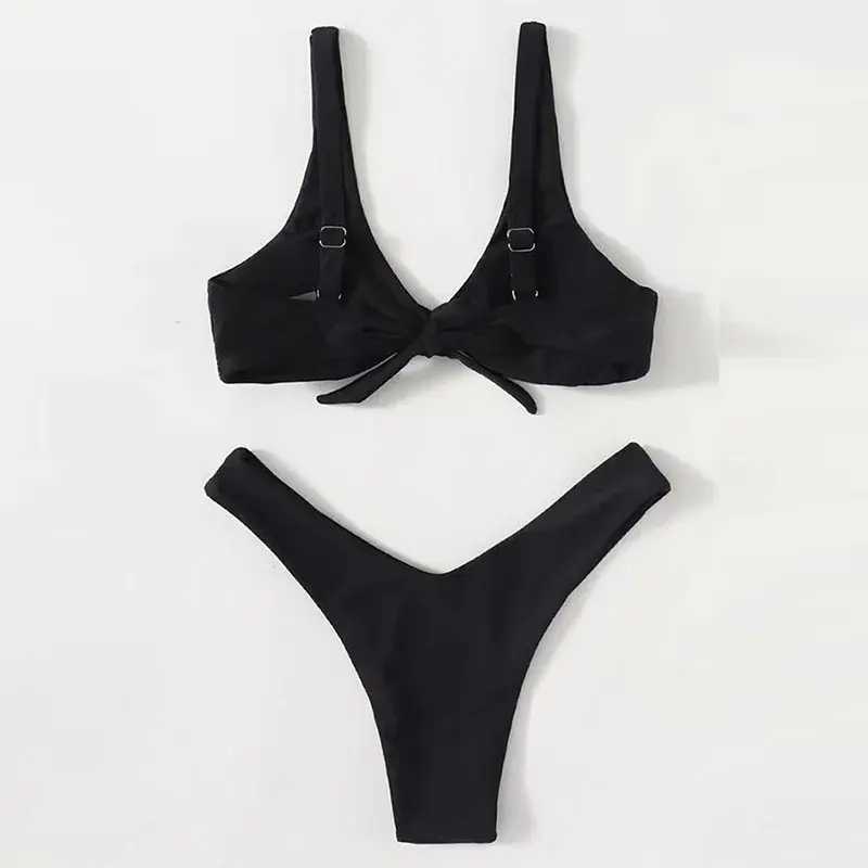 Miniatura: Yiyuan 2024 Sexy High-Waist Solid Color Bikini Set Women's Separate Swimsuit Bon