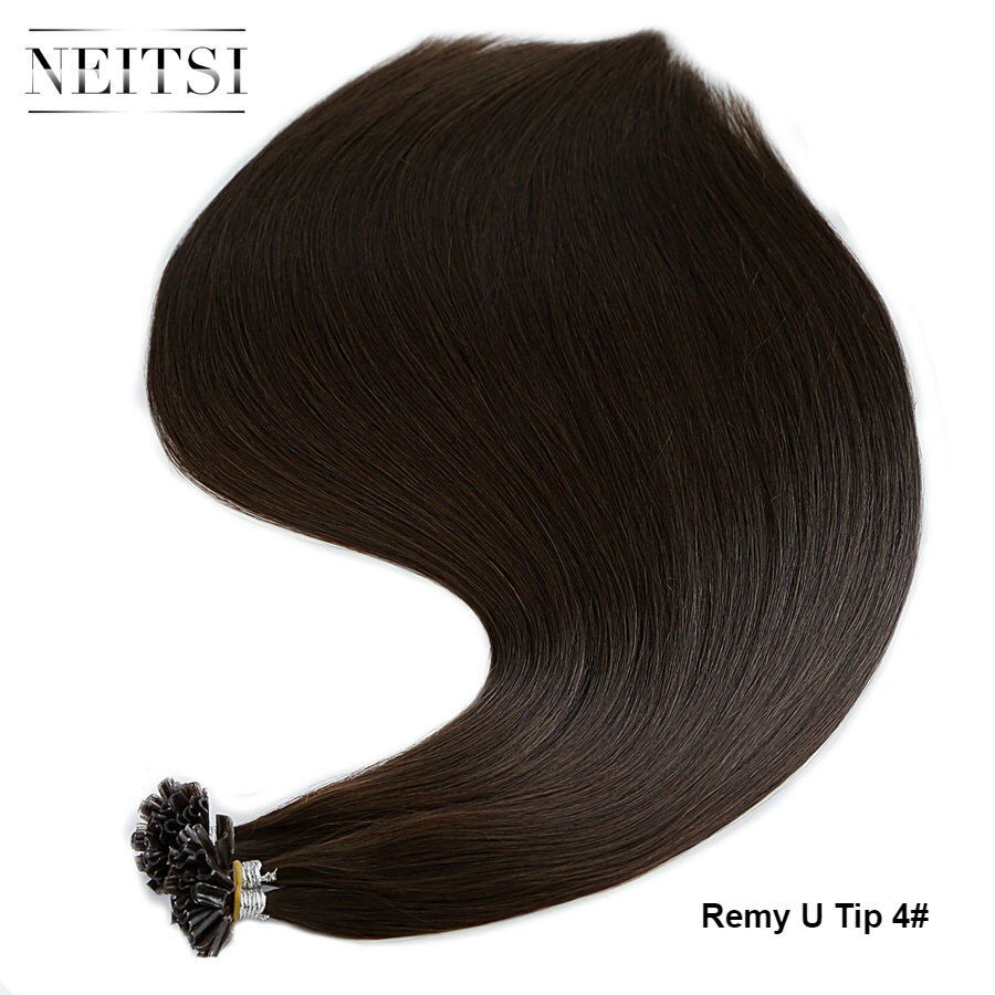 Thumbnail: Straight Remy Human Fusion Hair Nail U Tip Pre Bonded Capsules Hair