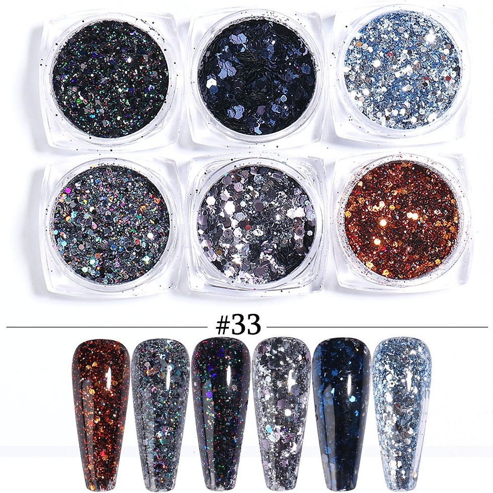 Miniatura: 6 pzzi Nail Glitter Set Holographic Mirror Hexagon Sequin Flakes Nails Art