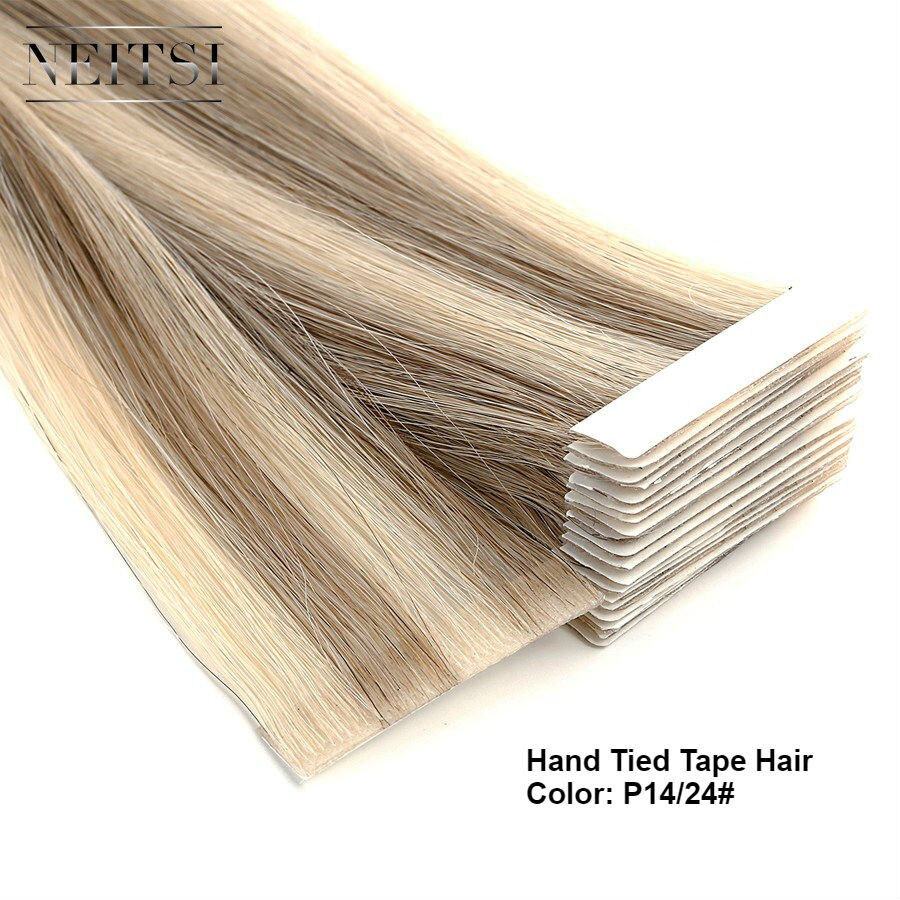 Miniaturbild: Straight PU Skin Weft Hand  Adhesives Human Hair Extensions 16" 20" 24" 20pcs/40