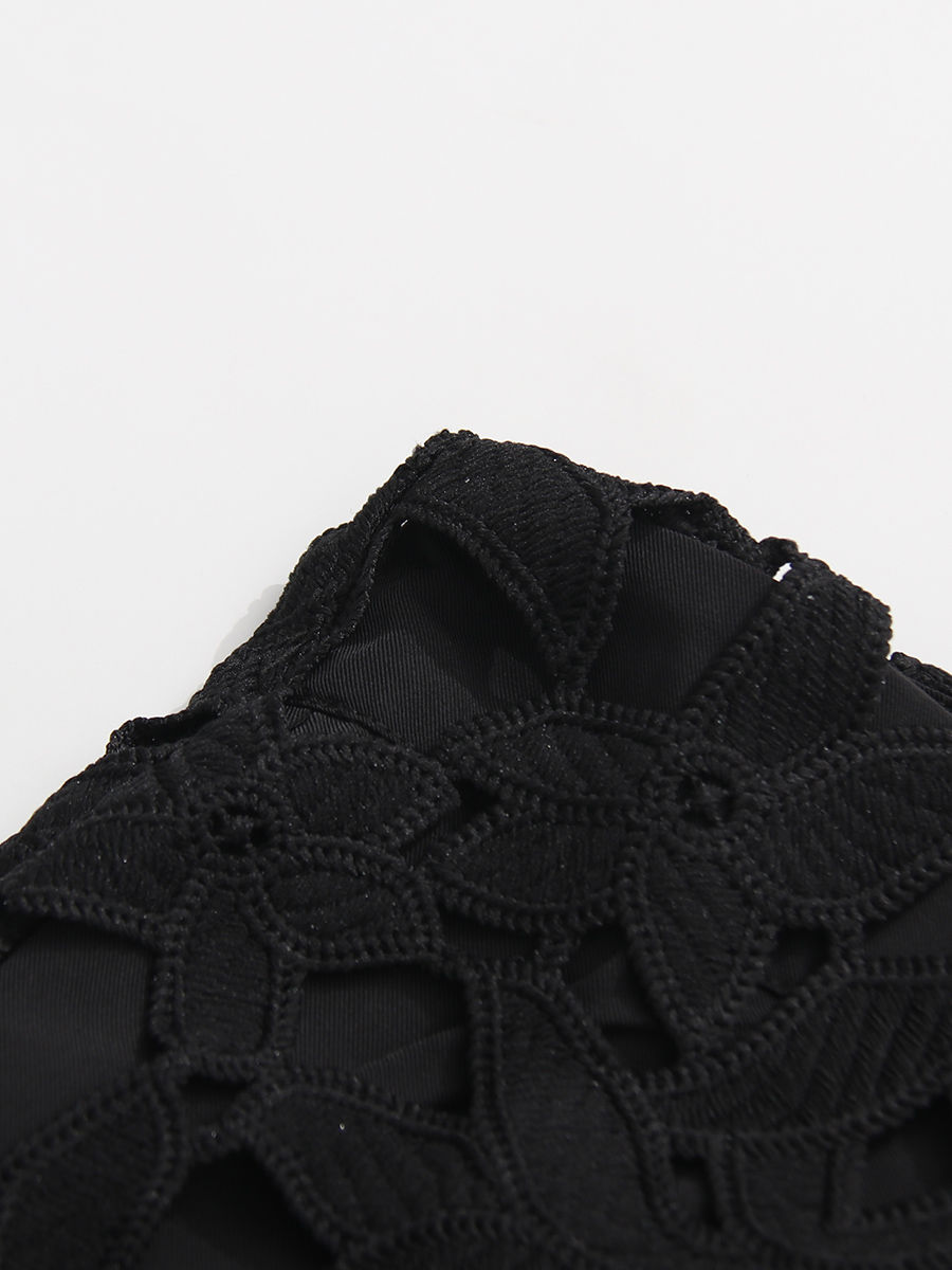 Thumbnail: Exquisite Black Long Skirt For Women With Unique DesignFloral Cutouts And High-E