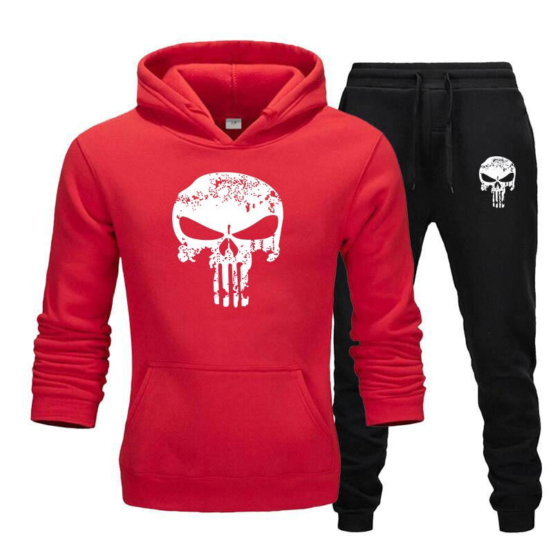 Miniatura: 2 Pieces Sets Tracksuit Men Skull Brand Autumn Winter Hooded Sweatshirt +