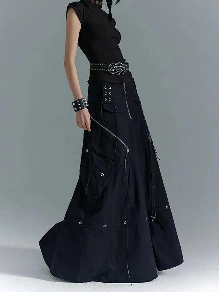 Thumbnail: American Streetwear Punk Dark Black Skirts 2025 Fashion Lazy New Skirt for Women