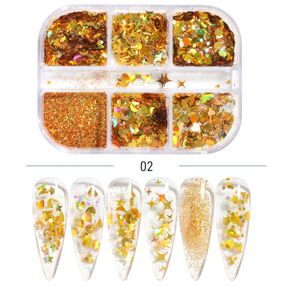 Miniatura: 6 pzzi Nail Glitter Set Holographic Mirror Hexagon Sequin Flakes Nails Art