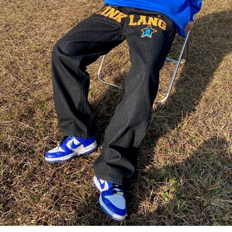 Thumbnail: Retro American Hip-Hop Wide Leg Jeans for Men