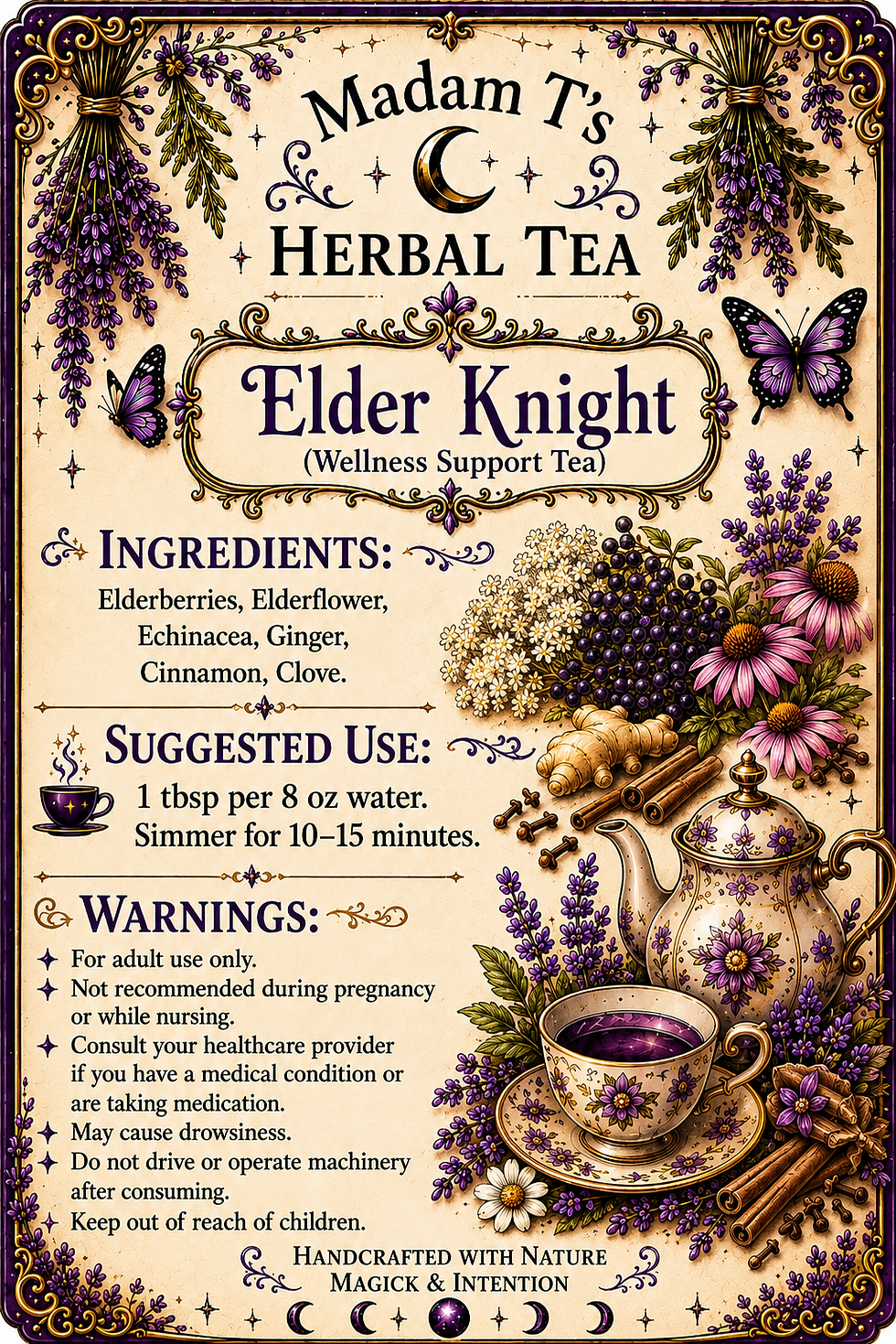 Elder Knight Wellness Tea herbal tea blend from Madam T’s Apothecary