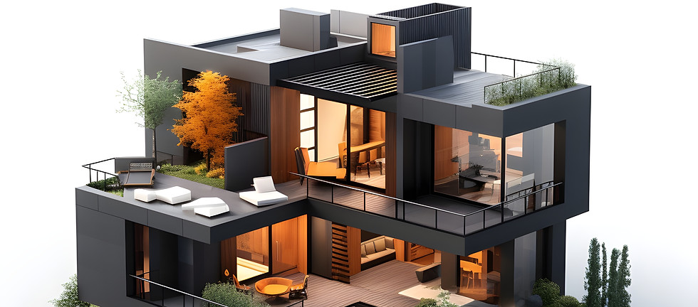 3D architectural model showcasing sustainable residential building design