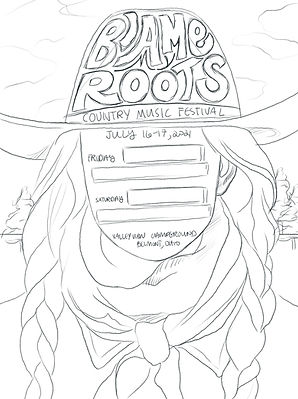 Blame My Roots Country Music Festival Poster Sketch