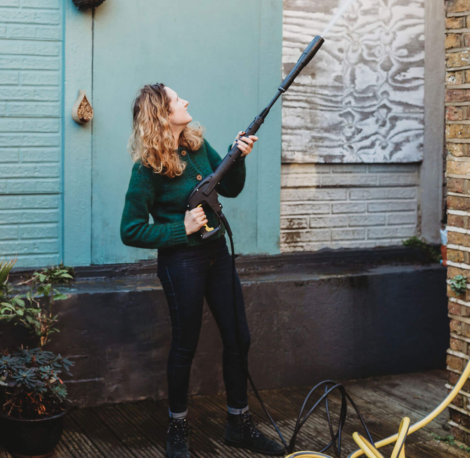 Borrower ready to pressure wash their garden decking