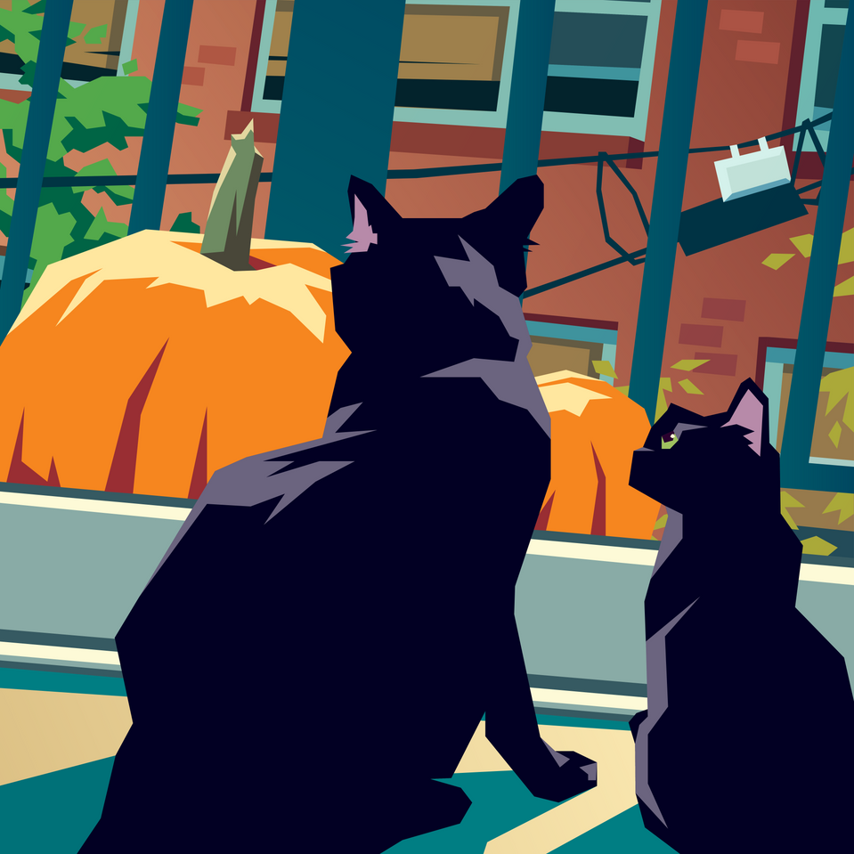 Commissioned artwork of two cats named Indi and Pepper. Created in Adobe Illustrator