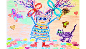 Buntes intuitives Malen - Figur mit Regenbogen, Schmetterlingen und Glitzer