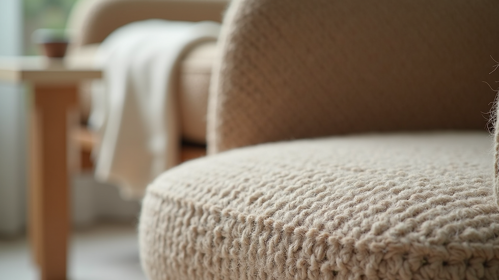 Close-up view of natural wood and wool textures on Nordic furniture