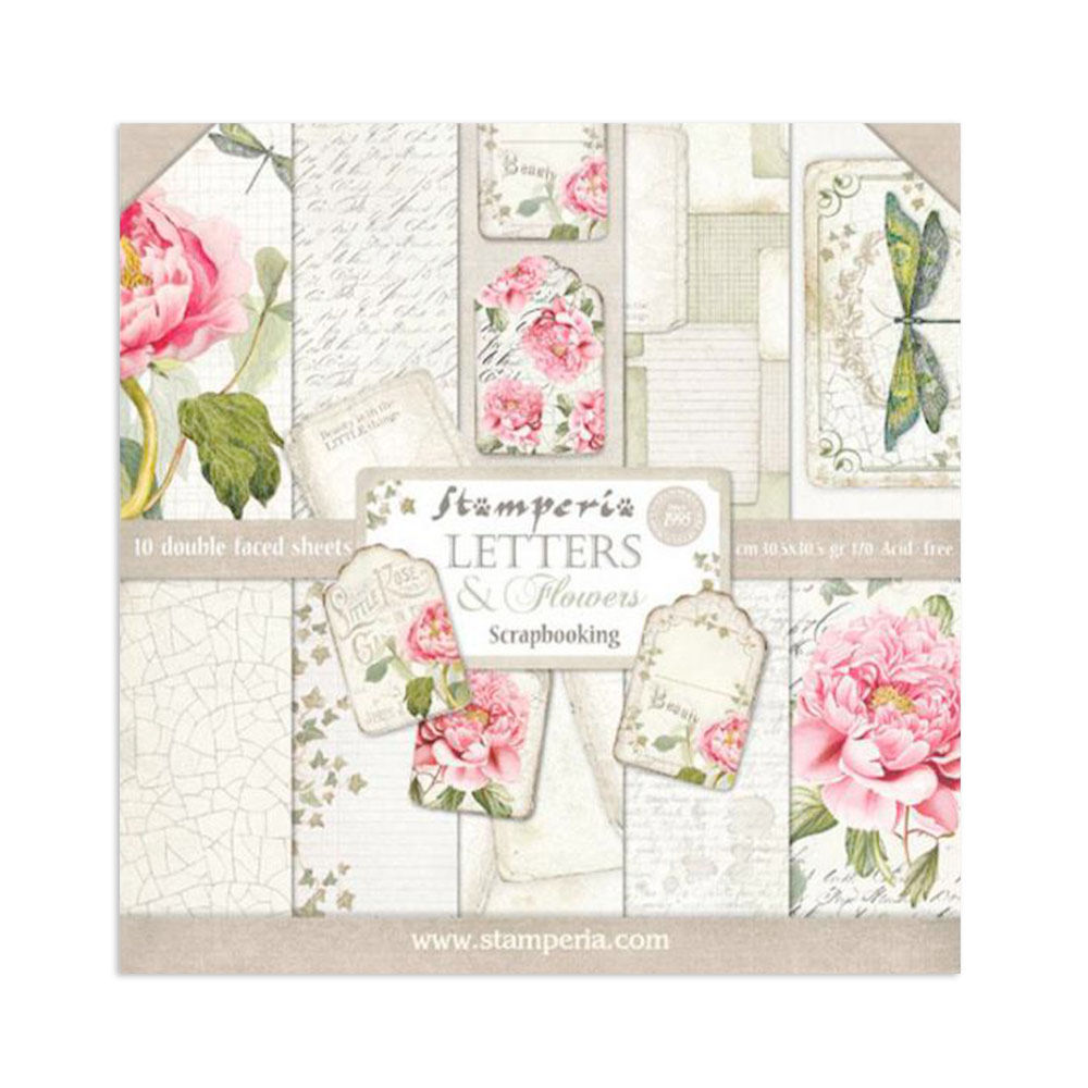 Scrapbooking Pad 10 sheets cm 30,5x30,5 (12"x12") - Letters & Flowers