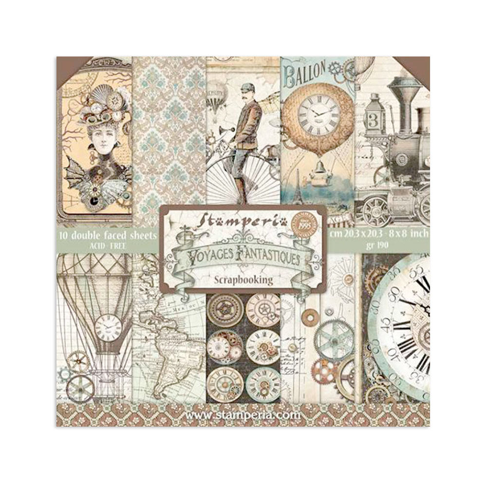 Scrapbooking Small Pad 10 sheets cm 20,3X20,3 (8"X8") - Voyages Fantastiques