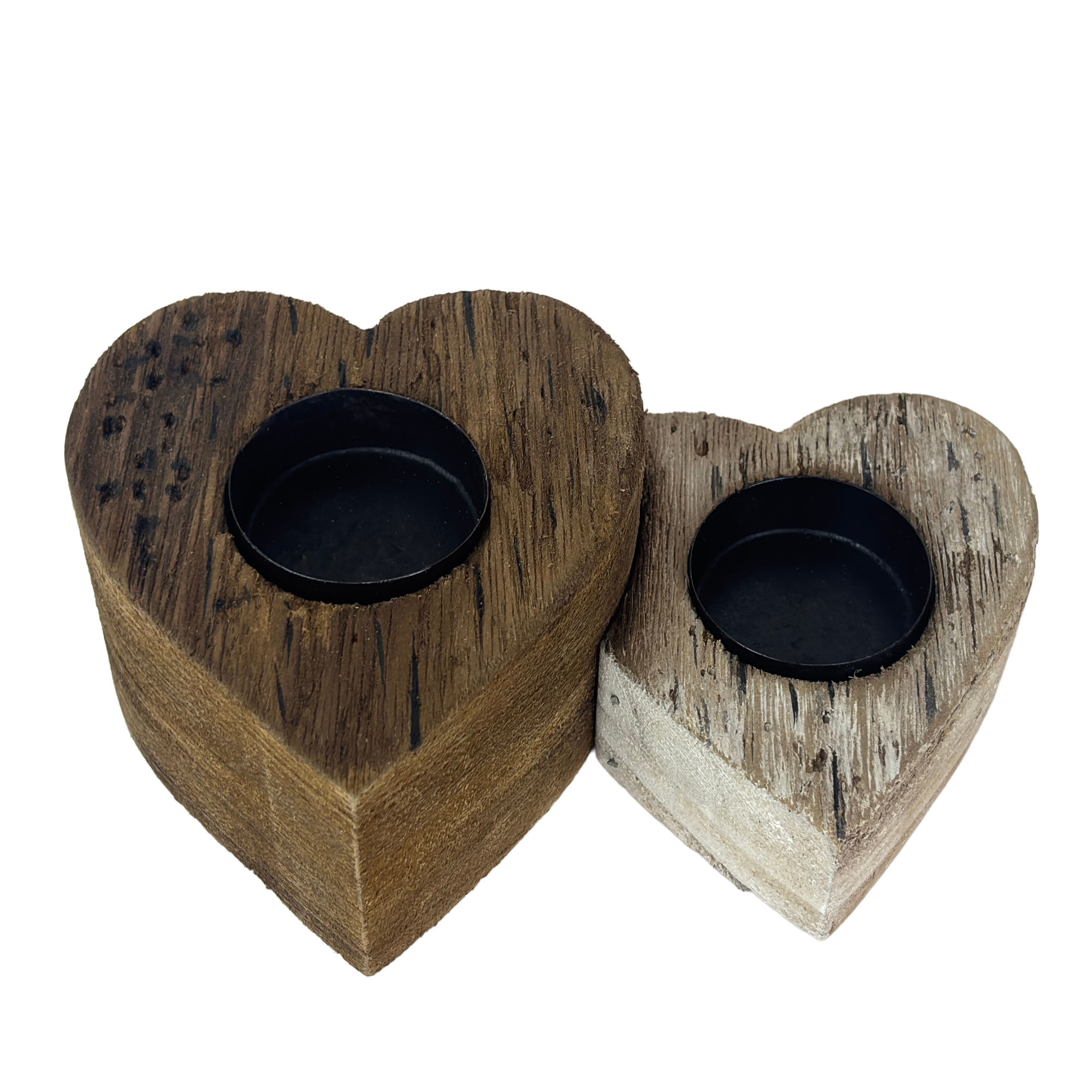 6.5" Wooden Twin Heart Tealight Candle Holder, each