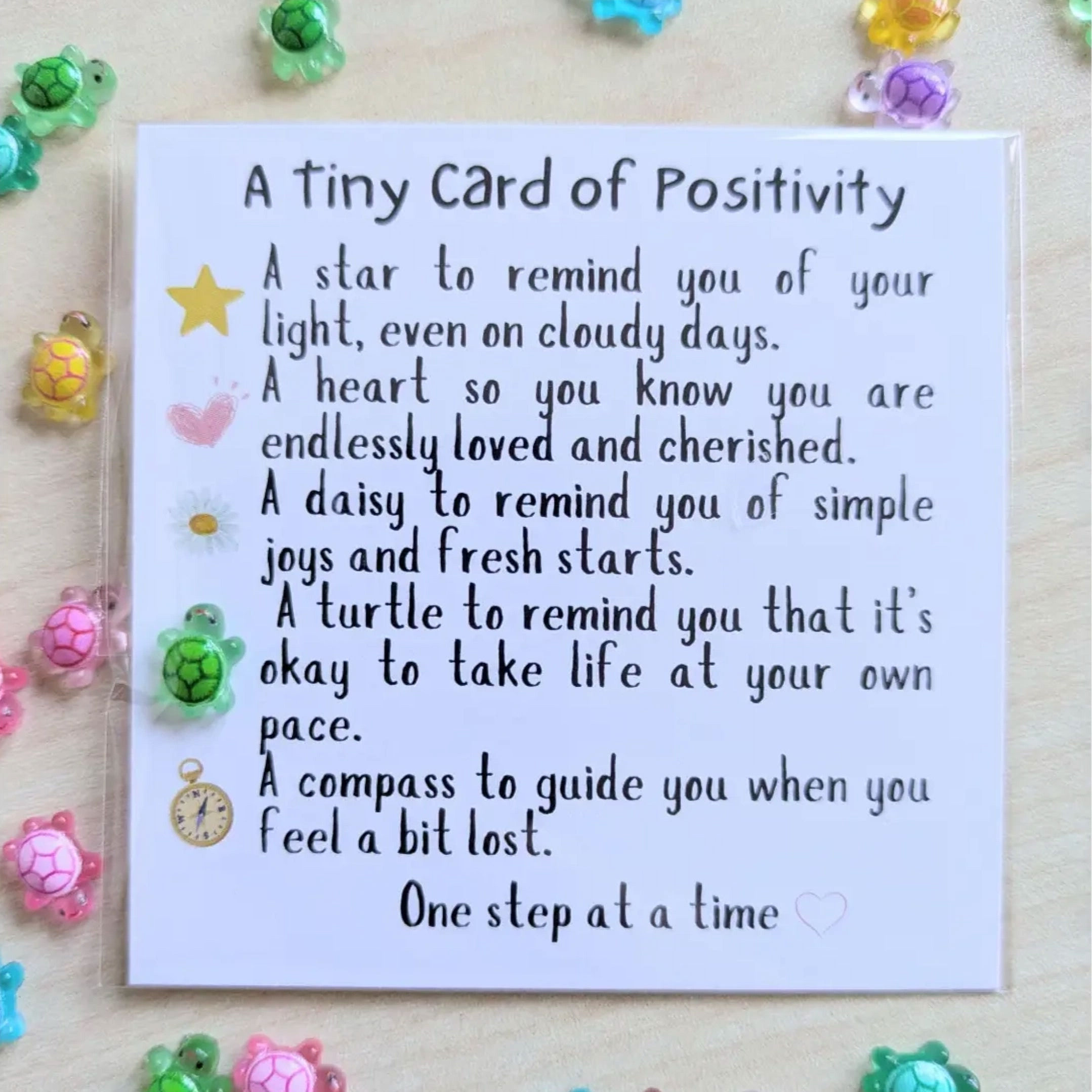 Uplifted Ink Positivity Turtle Figurine Card with Custom Note Option, each