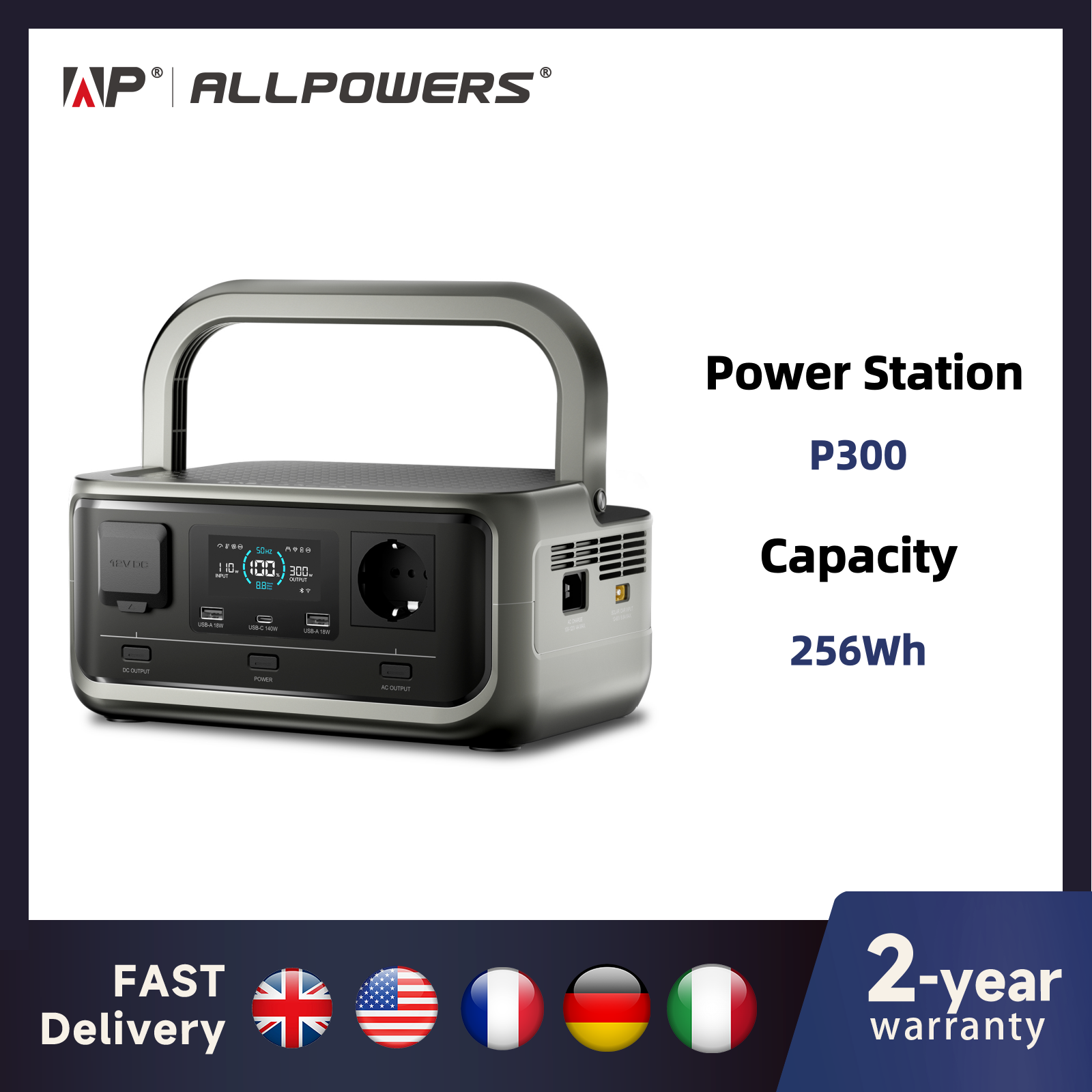 Portable Power Station 256Wh LiFePO4 Battery 300W