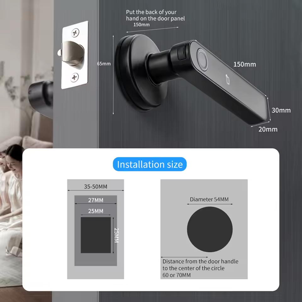 Thumbnail: Tuya App Bluetooth Smart Fingerprint Door Lock Password Mechanical Key NFC Unloc