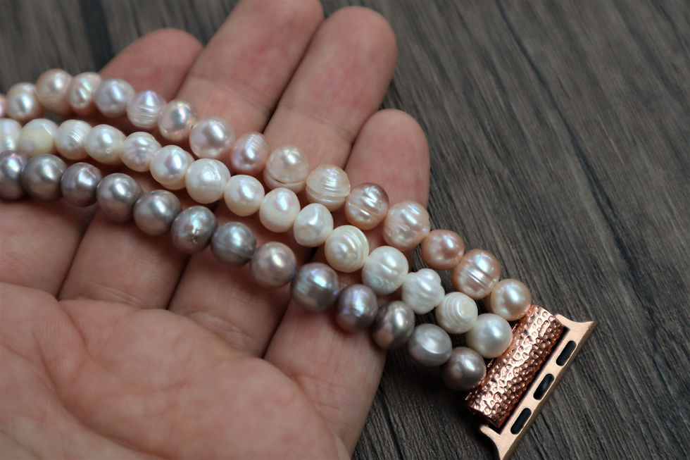 Thumbnail: Handmade Fresh Water Pearl Apple Samsung Fitbit Fossil Watch Gemstone Personali