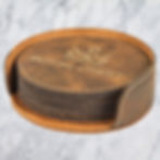 Thumbnail: Personalized 4" Round Leather 6 pieces Coaster with Text or Logo