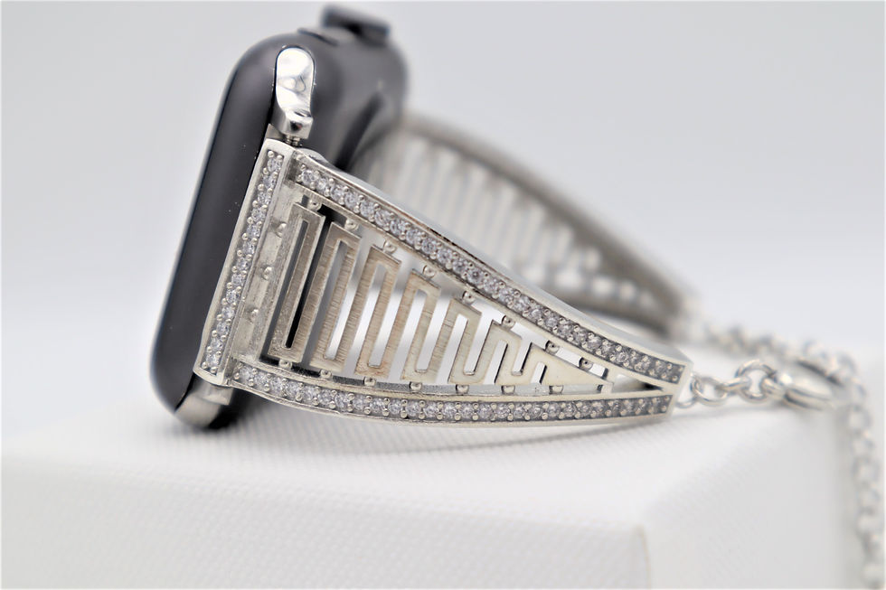 Thumbnail: Handmade Silver Rhinestone Apple Samsung Fitbit Jewelry Watch Band. A