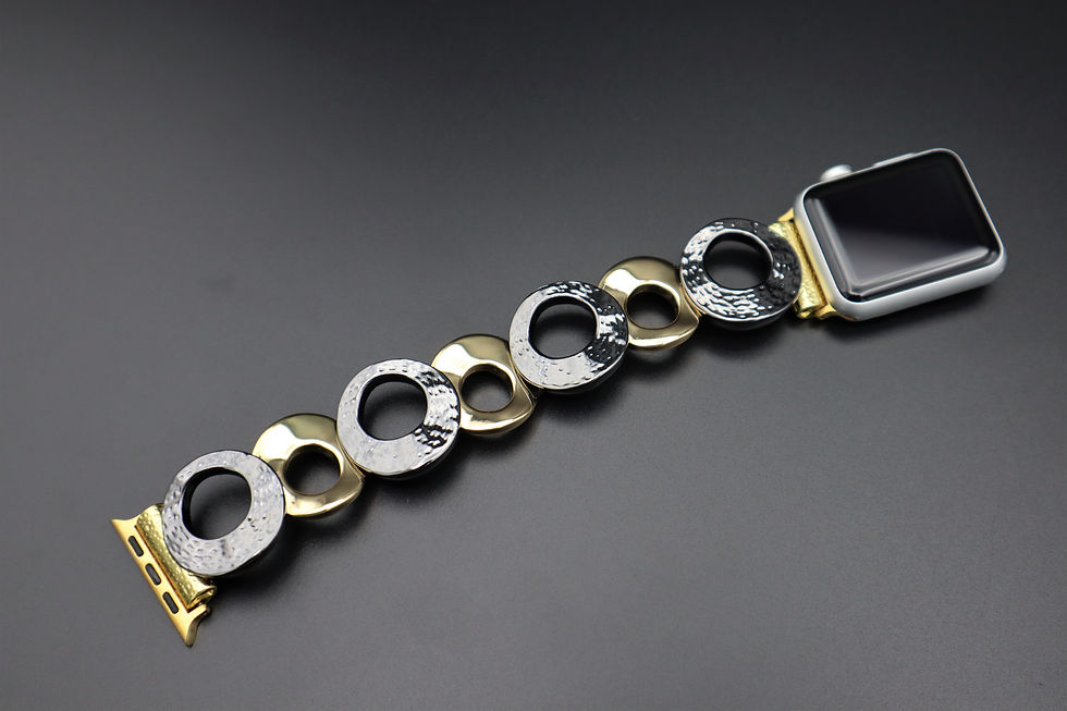 Thumbnail: Handmade Black Gold Colors Apple Samsung Fitbit Watchband, Custom Size
