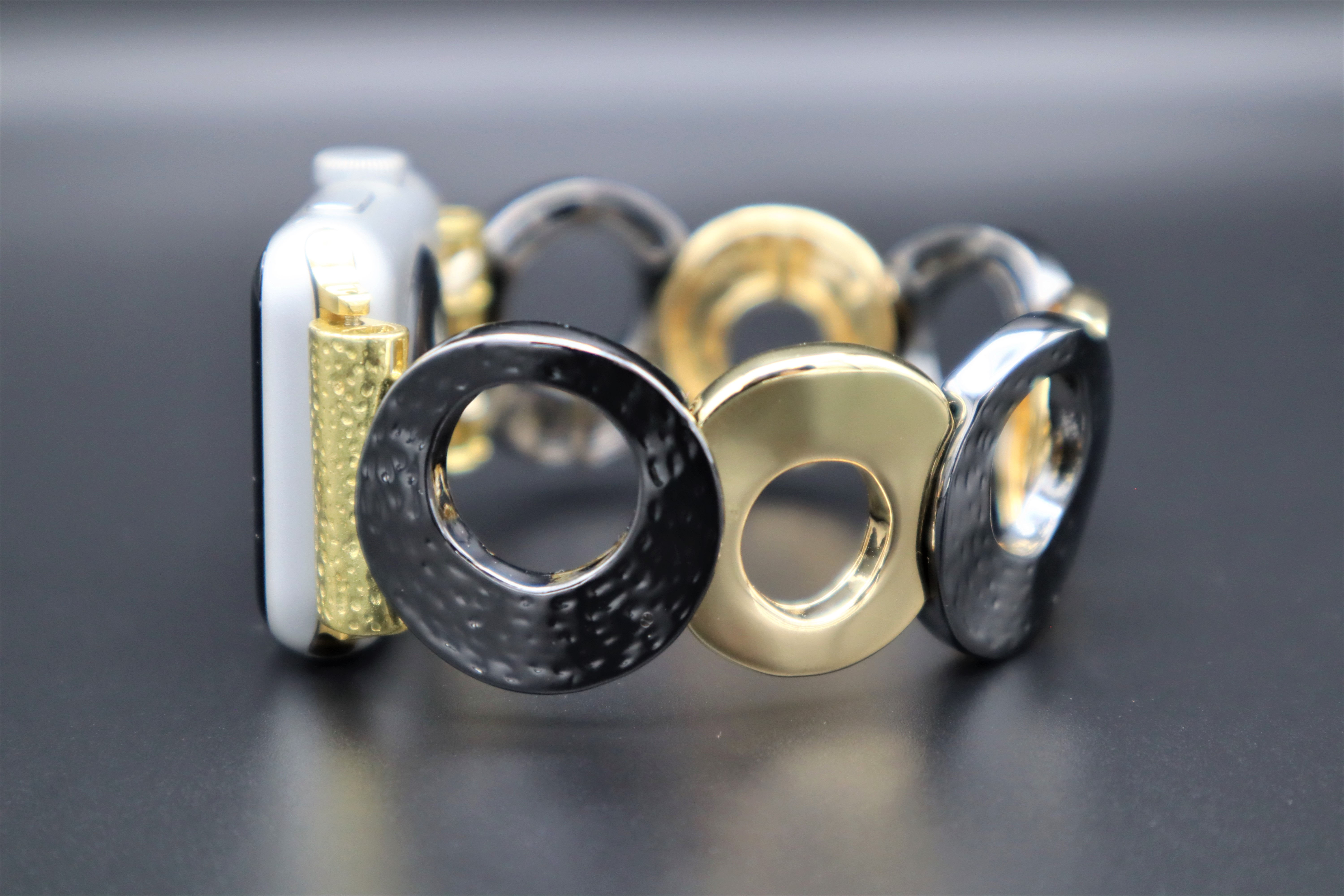 Handmade Black Gold Colors Apple Samsung Fitbit Watchband, Custom Size