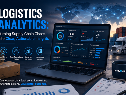 Logistics analytics dashboard displaying shipment performance, delivery exceptions, inventory metrics, and supply chain insights for better operational decision-making.