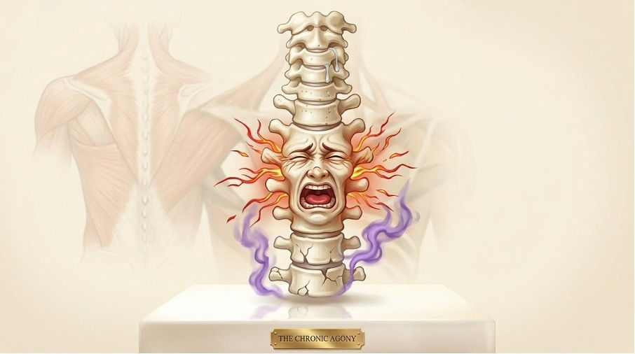 A spine with a face screaming on it