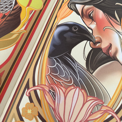 Birds & Flowers illustration by Daniels Bauti with a raven and a woman.