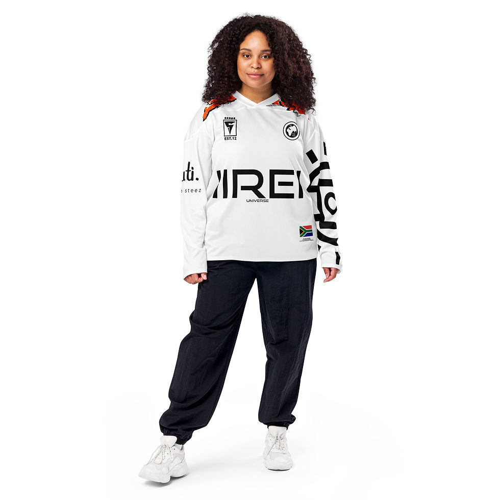 Thumbnail: IIREI UNIVERSE recycled hockey fan jersey collaboration with No-Khala Arts and 5 Dots