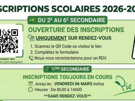 📅 Inscriptions de la 2e à la 6e 2026-2027 : Ouverture des sessions
