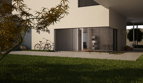 Large window on a white concrete facade