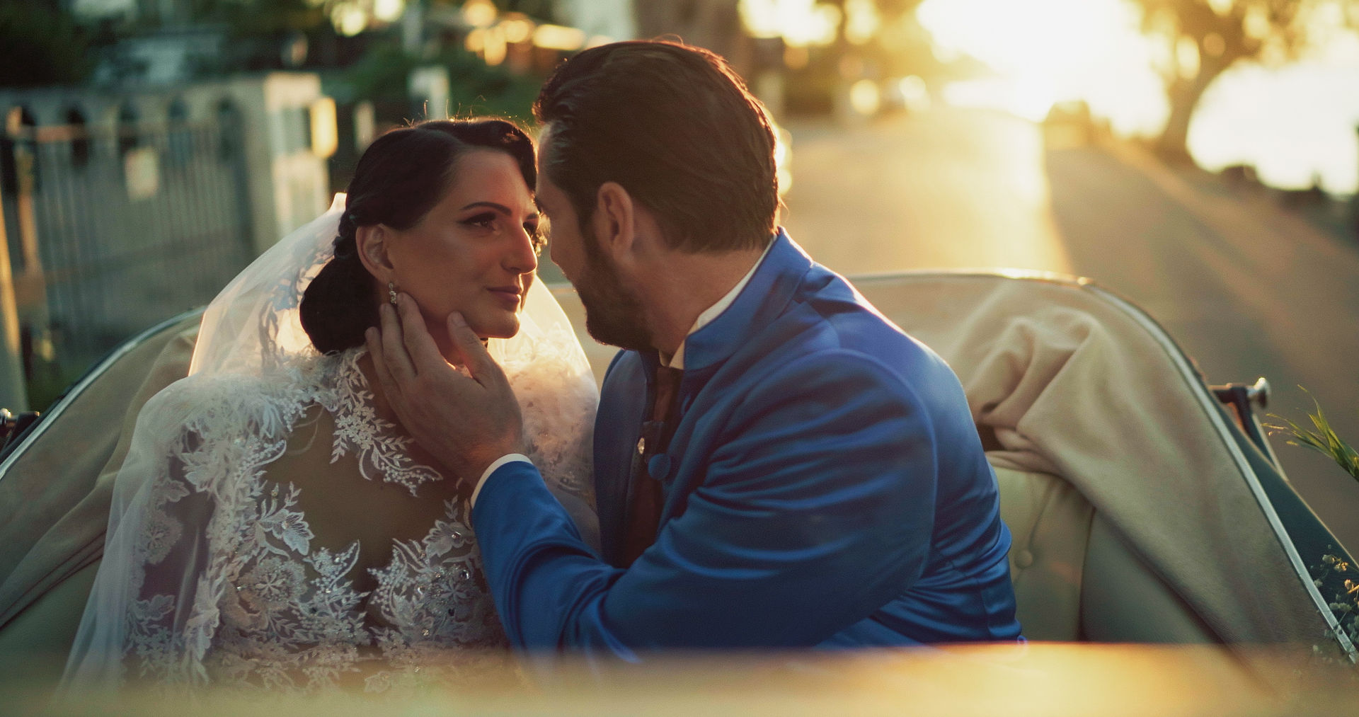 Bride and groom in horsecar