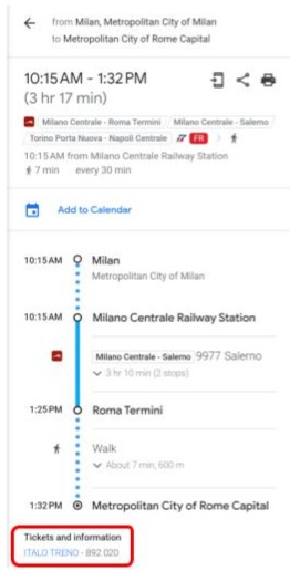 Google Maps Desktop Link to Train Tickets