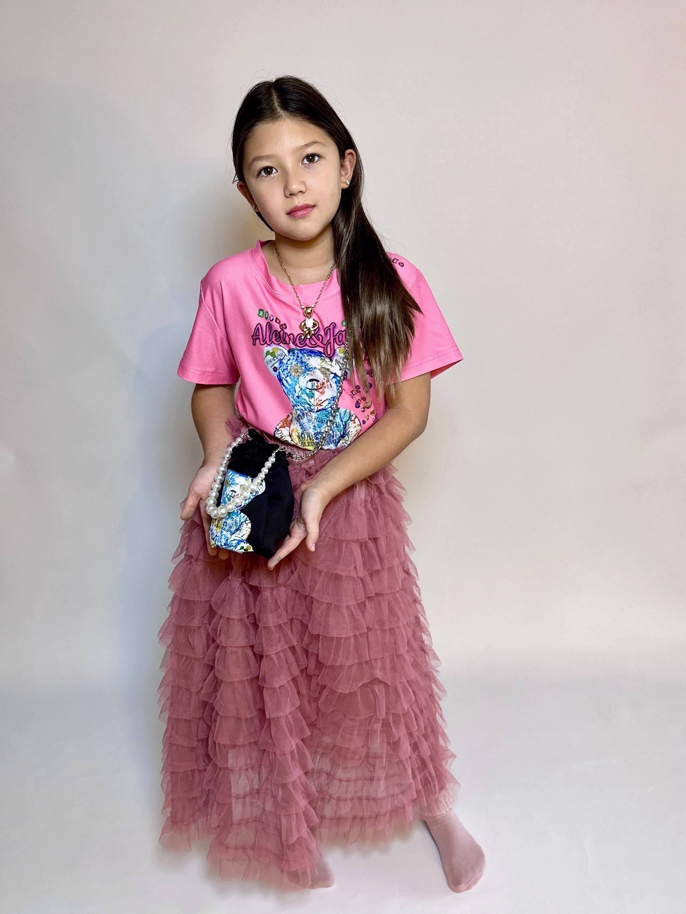 Pink bears top with lace skirt