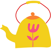 Illustrated brand graphic of a yellow teapot