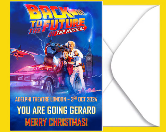 Back to the Future Musical Ticket Reveal Card Personalised A5 Tour Show 2024