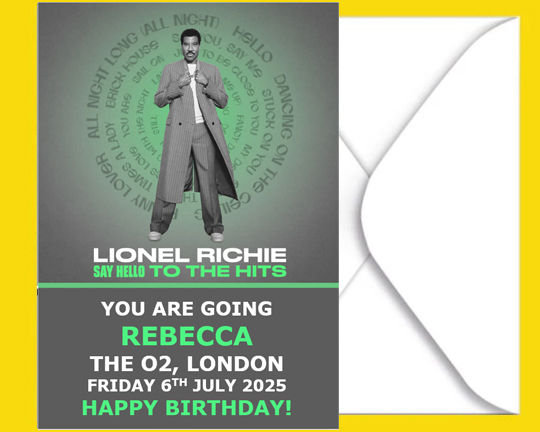 Lionel Ritchie Ticket Reveal Card Personalised A5 2025