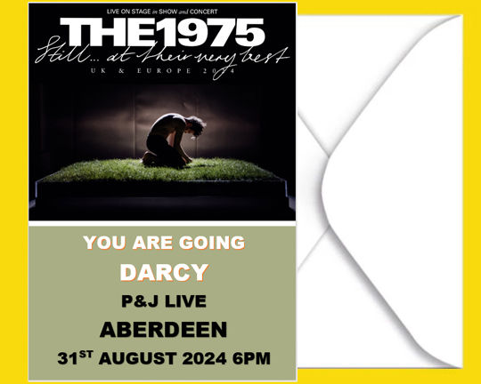 The 1975 Ticket Reveal Card Personalised A5 Tour Show 2024 Con