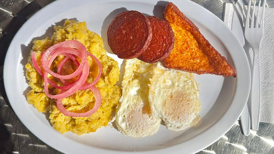 Tres Golpes with MangĂş (Mashed green plantains)