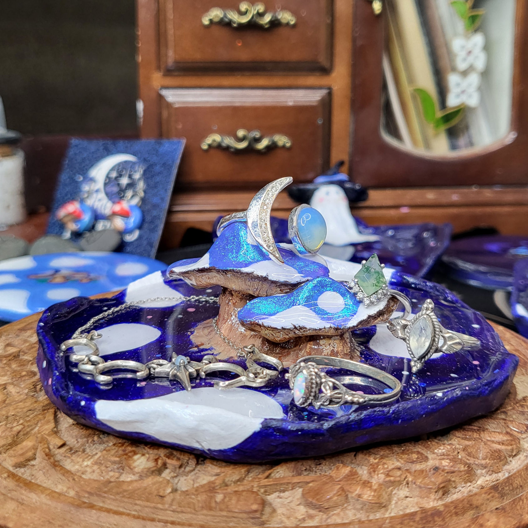 Dark Moonlit Mushrooms Trinket Tray